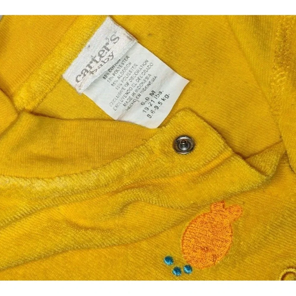 Vtg Carter's Goldfish Terry Cloth Footed Sleeper Baby 6 9 Mos Yellow Fish Unisex
